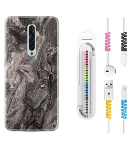 Oppo Reno 2Z 4 Lite 4 Pro 5 6 7 A31 Kılıf Kablo Koruma Spiral Silikon Gri Mermer 1376