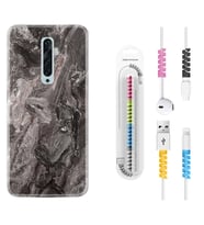 Oppo Reno 2Z 4 Lite 4 Pro 5 6 7 A31 Kılıf Kablo Koruma Spiral Silikon Gri Mermer 1376