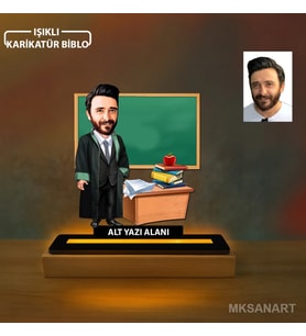 Kişiye Özel Hukuk Ogretmenler Günü Karikatürlü 14 cm MDF Işıklı Biblo - Öğretmen Hediyesi Öğretmenler Günü Hediyesi