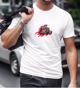 BK Gift Motrorcu İskelet Tasarımlı Beyaz T-Shirt-1