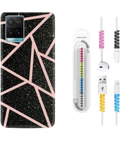 Vivo Y11S Y21S Y20 Y20S Y70 Kılıf Kablo Koruma Spiral Silikon Pembe Şeritli Mermer 1312