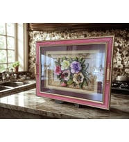 Mareluxe 3D Rölyef El Yapımı Çay Tepsisi, Çiçek Figürlü Rölyef Tepsi, 3D Relief Table, 45x35 cm Rölyef Tablo (Bordo)