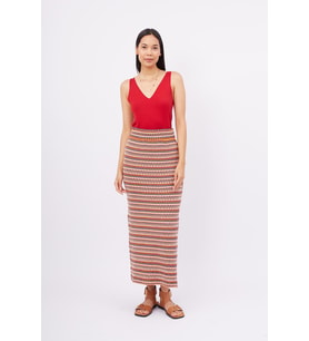 Peraluna FRIDA LONG SKIRT Çizgili Organik Pamuk Kadın Uzun Etek - Çok Renkli