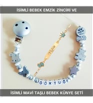 Sahi Aksesuar İsimli Bebek Emzik Zinciri ve İsimli Bebek Künye Seti BEZYI599