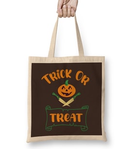 Trick Or Treat Pumpkin Head Typography Bez Çanta Uzun Saplı