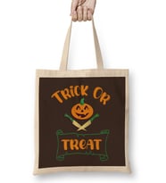 Trick Or Treat Pumpkin Head Typography Bez Çanta Uzun Saplı