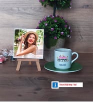 İtalyanca Öğretmeni Fotoğraflı Dekoratif Taş, Ahşap Altlıklı Türk Kahvesi Fincanı Hediye (Model 9)
