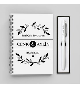 Sevgililere Özel İki İsimli Defter Ve Kalem Seti