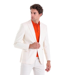 Hatemoğlu Ekru Comfort Fit Düz Mono Yaka Casual Keten Ceket