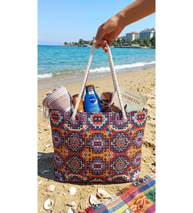 Büyük Boy Plaj Çantası 40×30 cm - Fermuarlı Günlük Omuz, Alışveriş ve Tatil Çantası