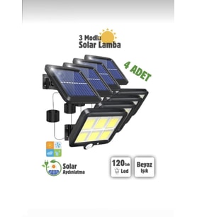 4 Adet 3 Modlu 120 Led Solar Panel Güneş Enerjili Duvar Lambası Bahçe Lambası