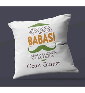 Kişiye Özel En İyi Baba Tasarımlı Saten Kare Yastık (Beyaz)
