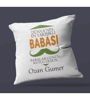 Kişiye Özel En İyi Baba Tasarımlı Saten Kare Yastık (Beyaz)