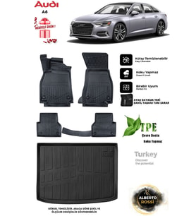 Audi A6 2021 Araca Özel 3D paspas ve 3d Bagaj Havuzu