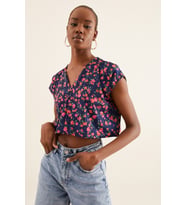 V YAKA CROP BLUZ  (Desenli)