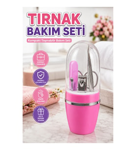 Pembe Manikür ve Pedikür Seti – Cımbız, Tırnak Makası, Makas ve Törpü