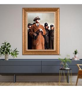 Altın Varaklı Çerçeveli Paspartulu Atatürk Tablo z5222 (Gold)