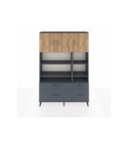 Arges Dolap 10 Raflı 4 Çekmeceli 3 Kapaklı 132x30x195 Antrasit-Çam/Antrasit