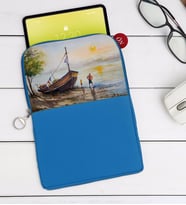 BK Gift Suluboya Tasarımlı Taşınabilir Koruyucu Tablet Kılıfı & Organizer Çanta - Mavi-2
