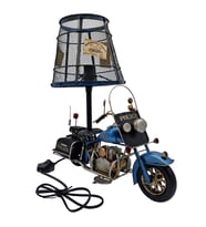 Vintage Polis Motosikleti Metal Abajur - El Yapımı Masa Lambası Kafe - Bar - İşyeri - Ofis - Dekorasyonu