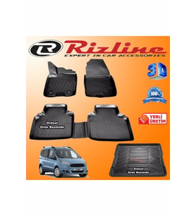Ford Courier 3d Paspas + 3d Bagaj Havuzu 2014 - 2020 Arası Siyah Set (Siyah - Beyaz)