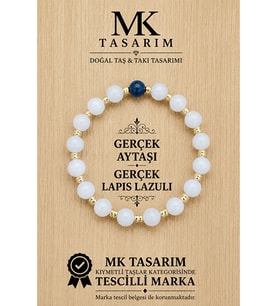 MK TASARIM GERÇEK AYTAŞI GERÇEK LAPİS LAZULİ BİLEKLİK MK.7000.833- RAHATLIK-DİNGİNLİK-ENERJİ- STRES BİLEKLİĞİ