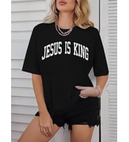 Kadın Bisiklet Yaka Kısa Kol Baskılı T-shirt - Siyah