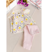 Çiçek Desenli %100 Pamuk Kız Bebek Pijama Takımı (Pembe)