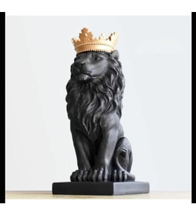 Aslan Kral Dekoratif Biblo Mermerit Heykel Siyah & Gold 17x6x8cm