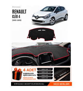 RENAULT CLIO 4 (2012-2019) Uyumlu Torpido Örtüsü Torpido Kılıfı - Siyah Kırmızı