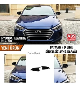 Hyundai Elantra Uyumlu (2016-2018) Batman Ayna Kapağı (Parlak Siyah) (Sinyalsiz )