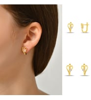 DKMN Gümüş Taşlı Kalp Desenli Küpe Kadın Gümüş Küpe (Gold)