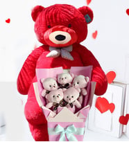 Sevgiliye Hediye 90 Cm Oyuncak Peluş Ayı Ve Pembe Ayıcık Buketi Doğum Günü Özel Gün Hediyesi (Kırmızı)