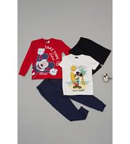 4'lü Mickey Mouse Baskılı Tshirt Şort Pantolon Takım (Kırmızı)