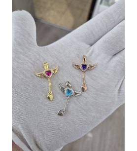 925 Ayar Papatya Silver Kalp Kanat Kolye Doğum Taşlı Kanat Kolye.rose.gold.rodaj