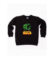Hulk baskılı pamuklu kumaş çocuk sweatshirt (Siyah)