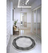 Gri Çerçeveli Kaymaz Tabanlı Yıkanabilir Yuvarlak Halı AR736 - 100 x 100 cm