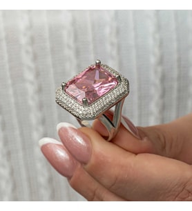 Gümüş Pembe Zirkon Taşlı Kadın Yüzük SL8250