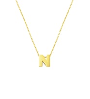 N Harfi Taşsız Minimal Harf Kolye 14 Ayar Altın