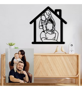 Kişiye Özel Fotoğraf Ciziminden Ev Temalı Dekoratif Tablo (1,2 veya 3 Kişilik Fotoğraf)