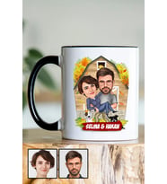 Sevgiliye Özel Hediye Ev Temalı Karikatürlü Siyah Kupa Bardak