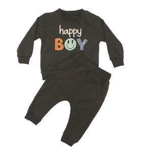 Erkek Bebek Antrasit Gri Happy Boy Yazılı 2'li Takım