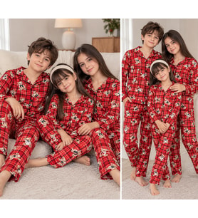 Kız Erkek Çocuk Süet Pijama Takımı Ayıcık Desenli Uzun Kollu Alt Üst Takım - 5/14 Yaş - 31945