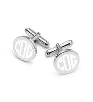 Circle Monogram Yazılı Gümüş Kaplama Yuvarlak Kol Düğmesi