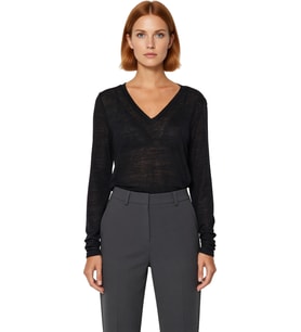Kadın Cool & Comfort Tarzı V Yaka Uzun Kollu Polyester Örme Bluz Regular Kalıp İnce Kumaş Kış