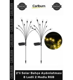 #Solar Dış Mekan Dekoratif Peyzaj Su Geçirmez 2'li Solar Bahçe Aydınlatması 8 Ledli 2 Modlu RGB