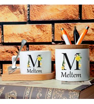 İsim Baş Harfli ve İsimli Nescafe Fincanı ve Kalemlik Seti