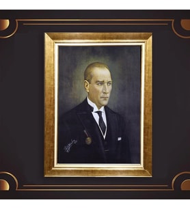 Altın Varaklı Çerçeveli Paspartulu Atatürk Tablo nl02A390 (Gold)