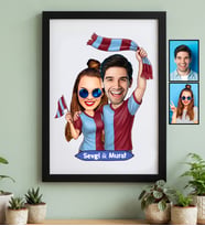 Kişiye Özel Karikatürlü Bordo Mavi Taraftar Sevgiliye Hediye Siyah Çerçeve Sevgililer Günü Hediyesi