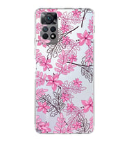 Xiaomi Redmi Note 11 Uyumlu Kapak Floral Pembe Tasarımlı  Şeffaf Kılıf